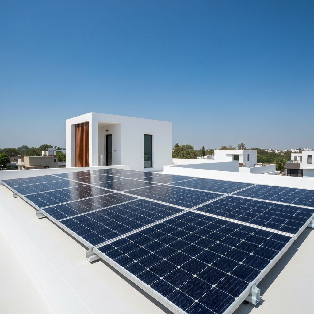 Solar panel installation on Indian residential rooftop